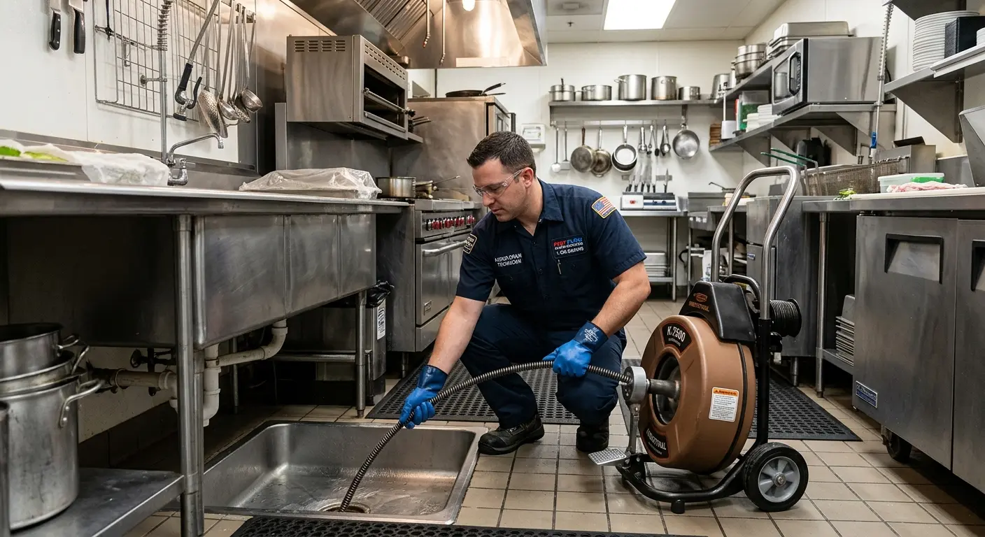 Commercial drain cleaning service in a restaurant kitchen in Chantilly