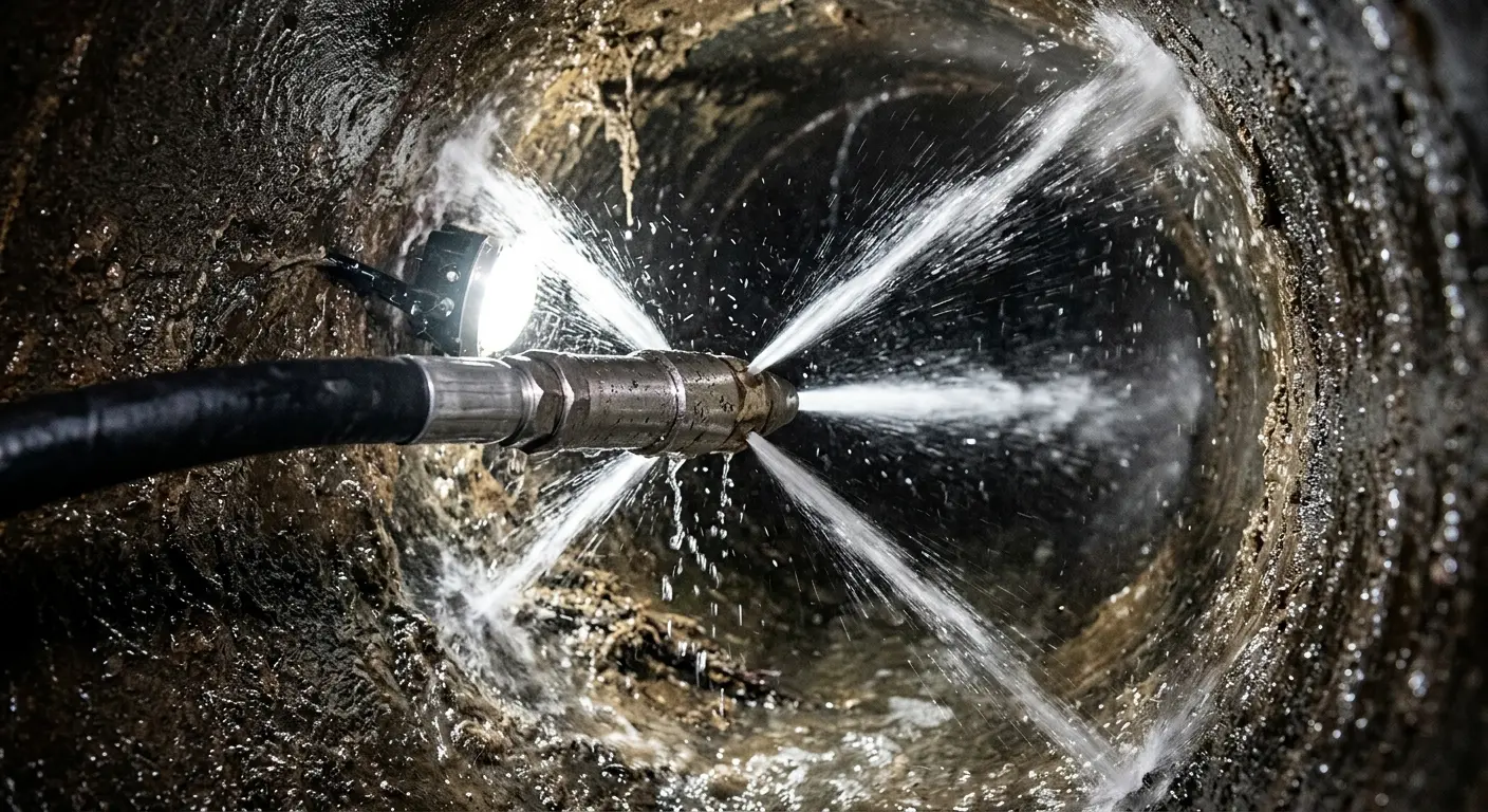 High-pressure hydro jetting nozzle cleaning sewer pipe for Sewer Cleanout in Chantilly